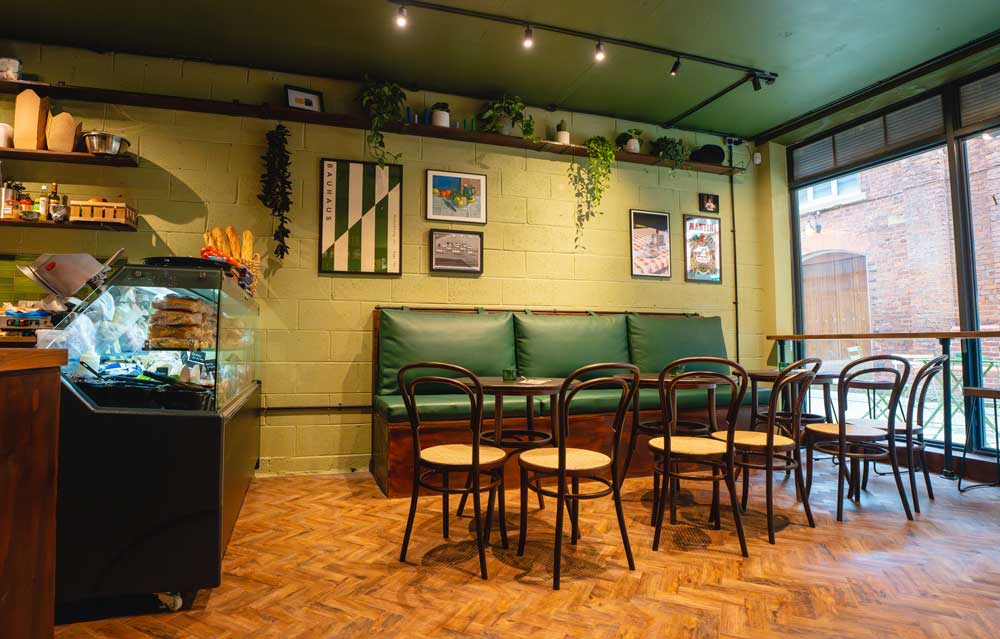Commercial herringbone floor in an Ancoats deli