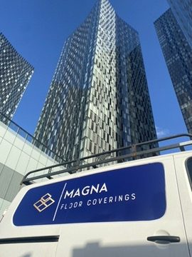 Magna van outside a Manchester City Centre apartment development